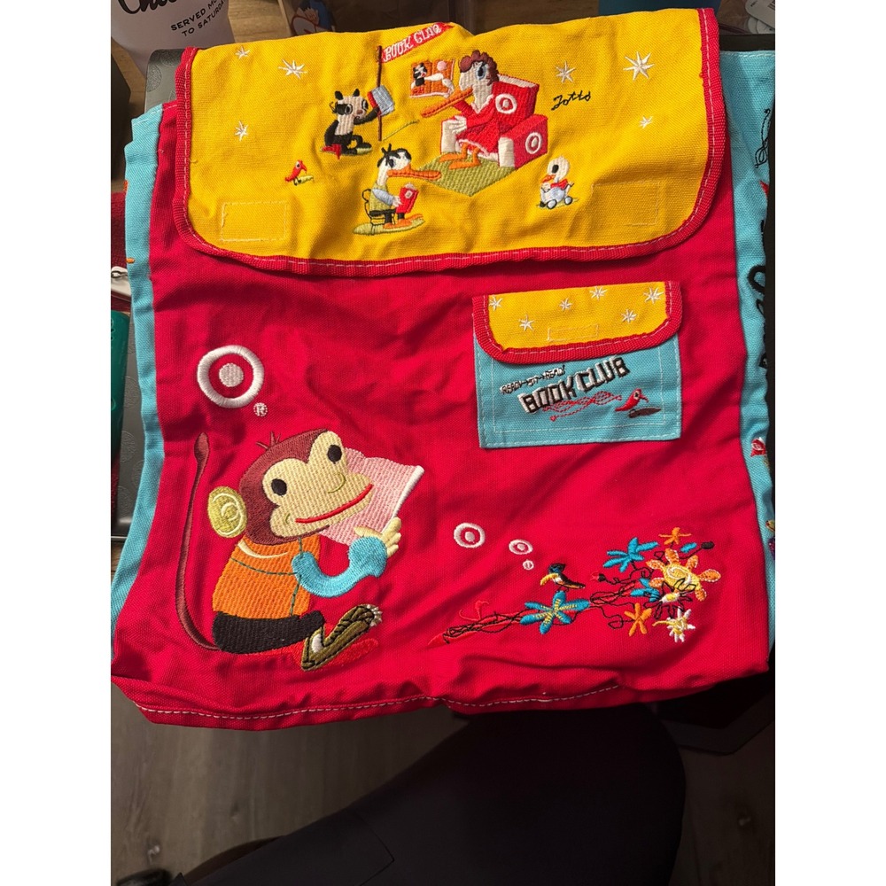 Vintage Target Book Club Kids Canvas Backpack Embroidered Monkey Ducks Bag
